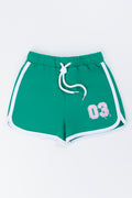 Green Number Print Fleece Shorts