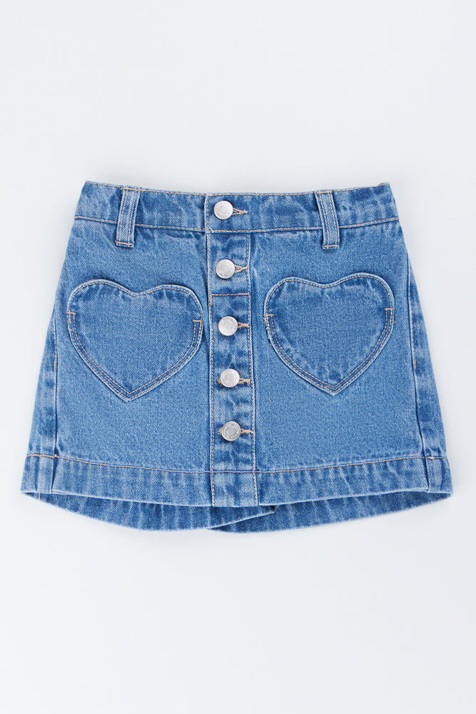 Heart Pocket Denim Skort
