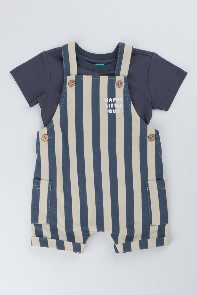 Striped Knit Dungaree Set Charcoal