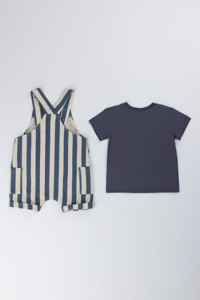 Striped Knit Dungaree Set Charcoal (3)