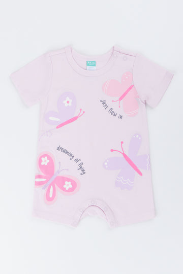 Purple Butterfly Print Baby Romper