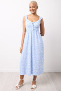 Blue Floral Crinkle Midi Dress