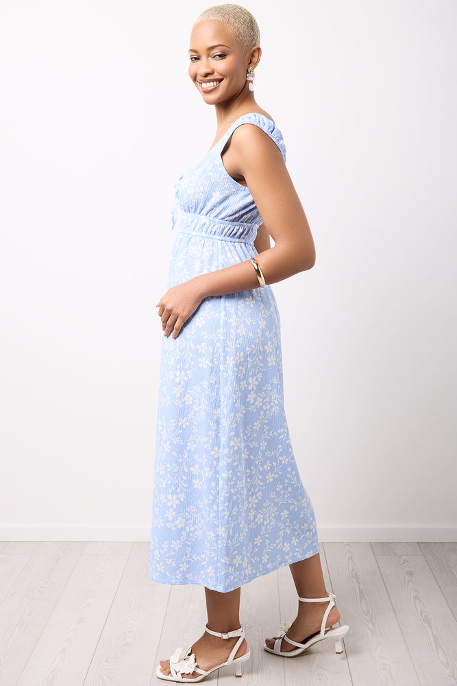 Blue Floral Crinkle Midi Dress (1)
