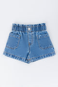 Blue Paperbag Waist Denim Shorts