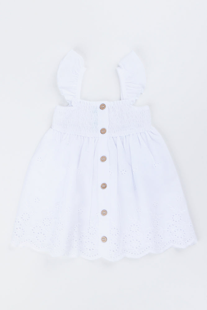 White Embroidered Button Down Dress