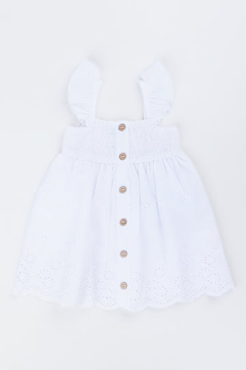 White Embroidered Button Down Dress