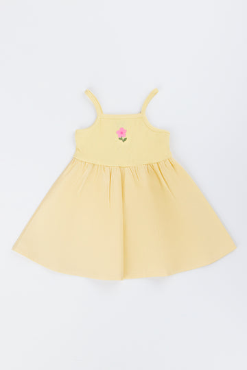 Yellow Floral Knit Woven Dress