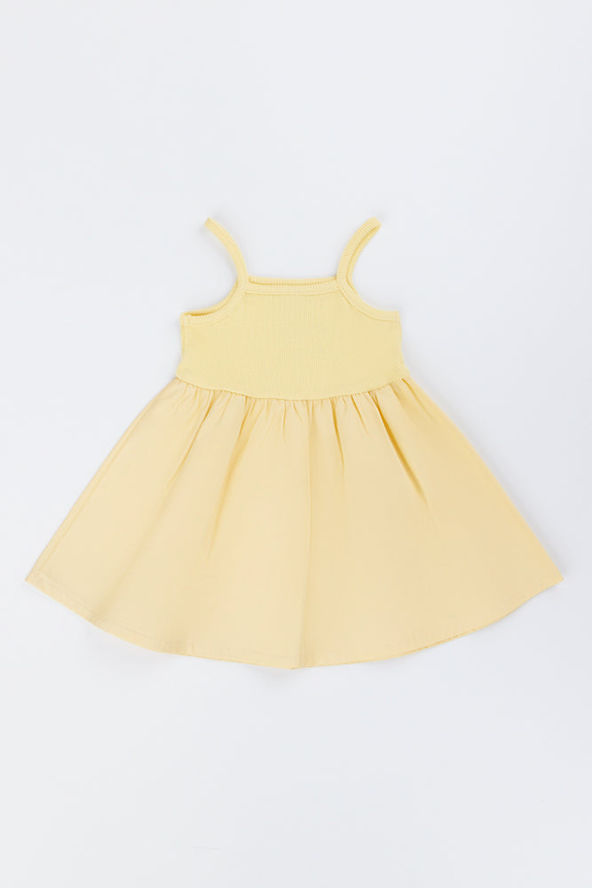 Yellow Floral Knit Woven Dress (2)