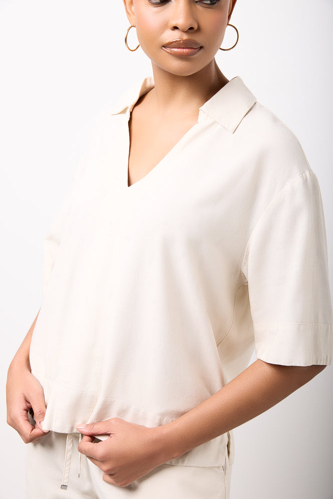 Stone V-Neck Linen Blend Top (3)