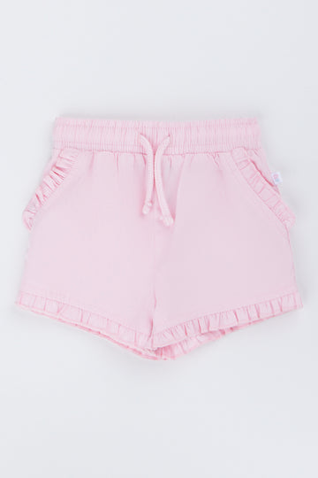 Pink Woven Frill Shorts