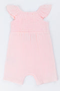 Pink Smocked Woven Baby Romper (3)