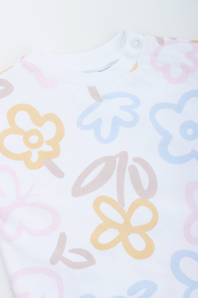 Cream Floral Frill Sleeve T-Shirt (2)