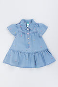 Floral Embroidered Denim Tiered Dress