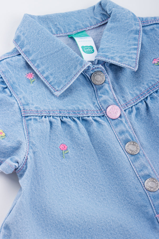 Floral Embroidered Denim Tiered Dress (1)