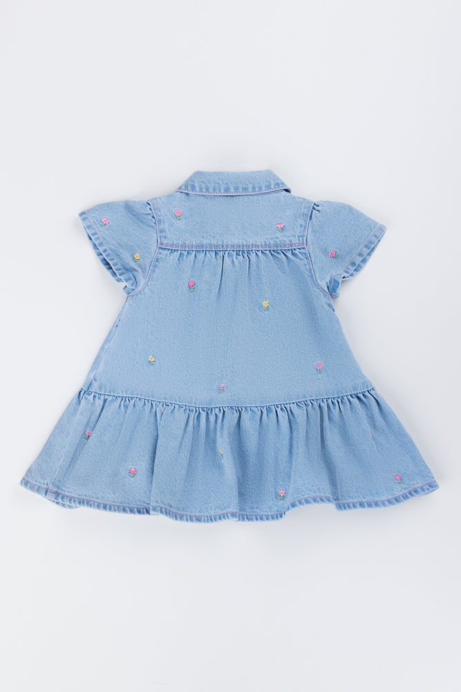 Floral Embroidered Denim Tiered Dress (2)