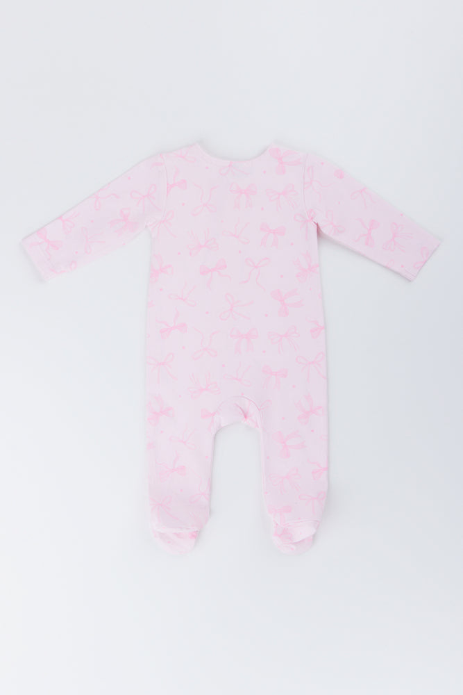 Pink Bow Print Baby Sleepsuit (2)