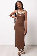 Ribbed Brown Sleeveless Bodycon Dress