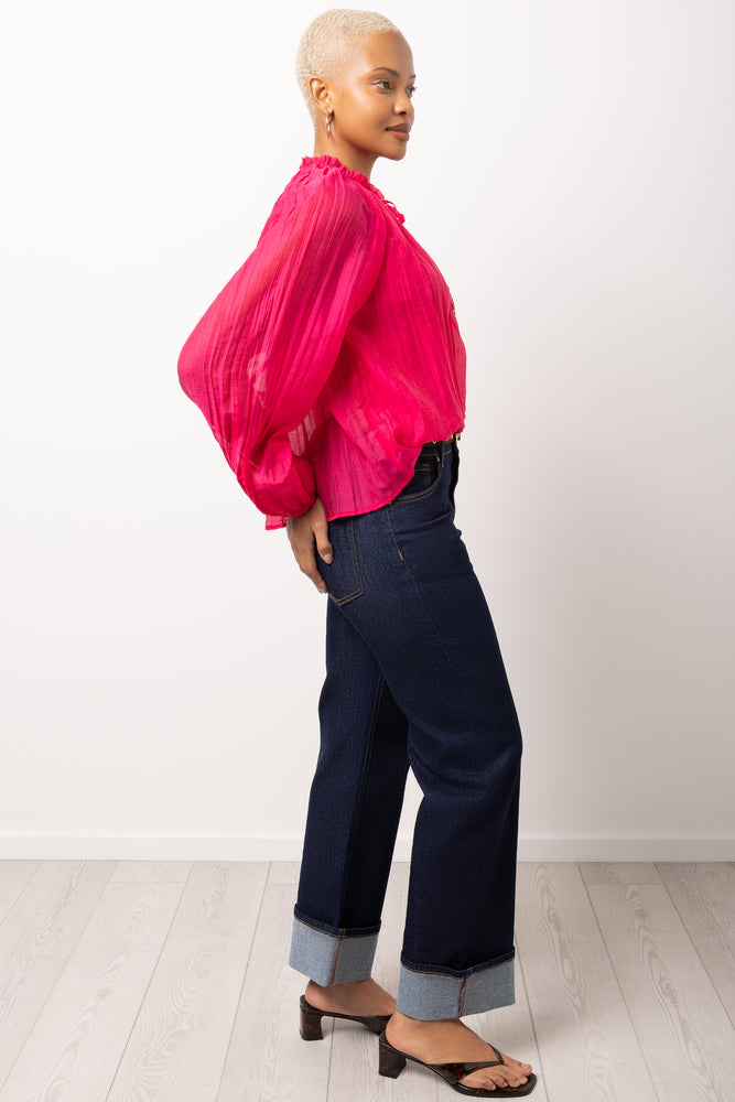 Hot Pink Crinkle Long-Sleeve Blouse (1)
