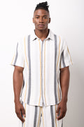 Natural Striped Textured Short-Sleeve Shirt