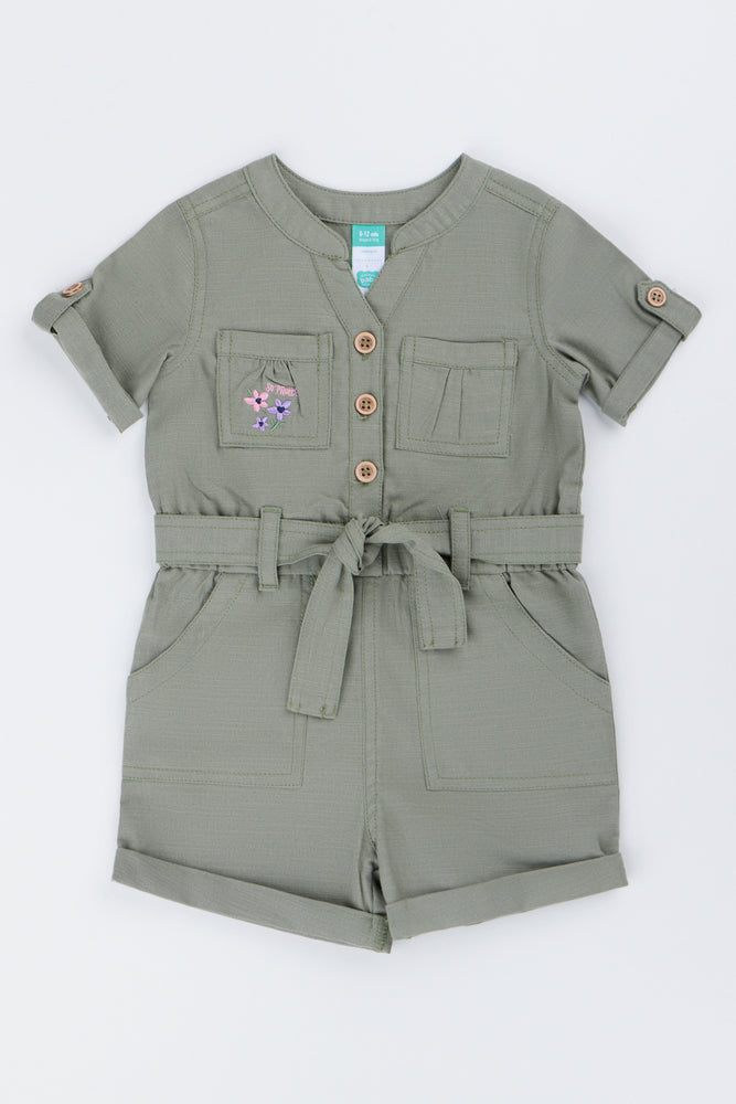 Khaki Linen Look Baby Romper