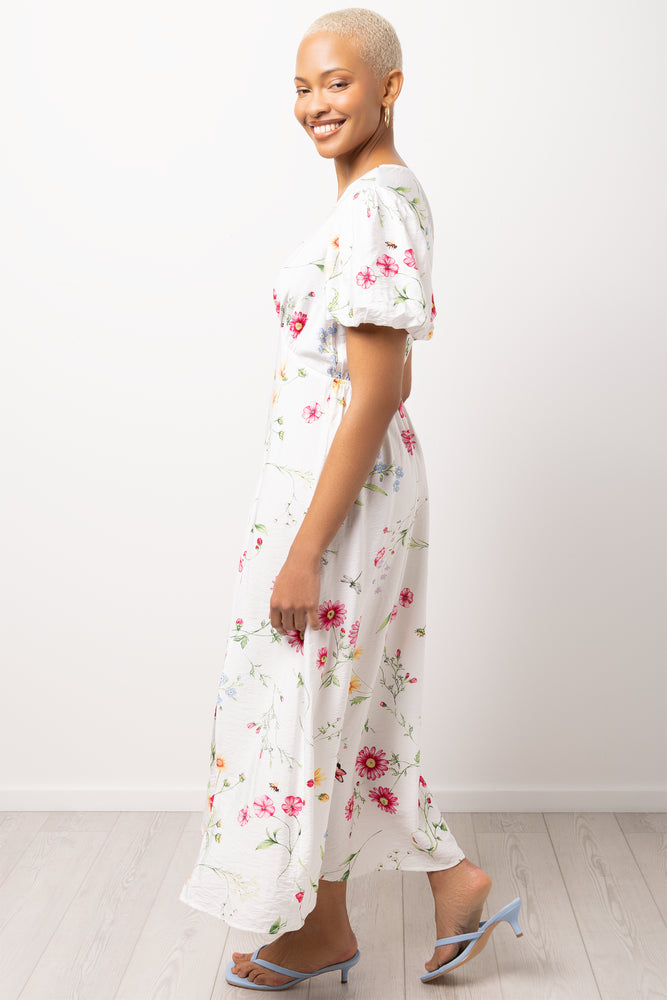 Floral Puff Sleeve Midi Dress (1)