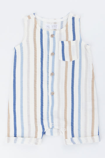 Cream Stripe Button Romper (1)