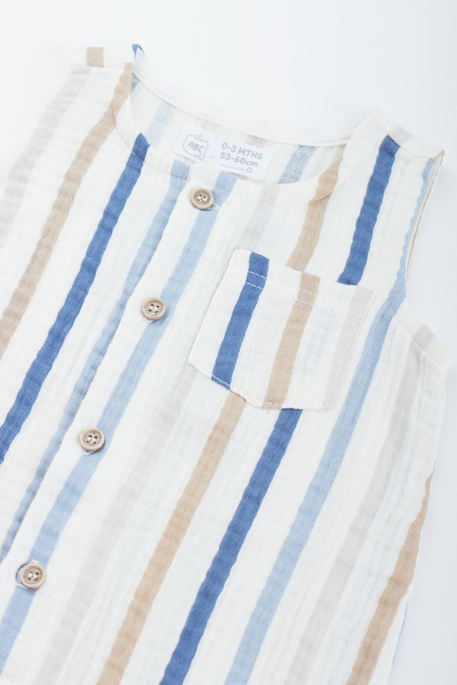 Cream Stripe Button Romper (2)
