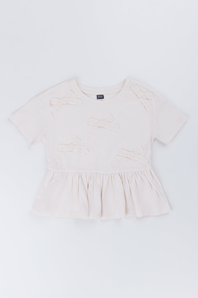 Girls Bow Detail Peplum Top