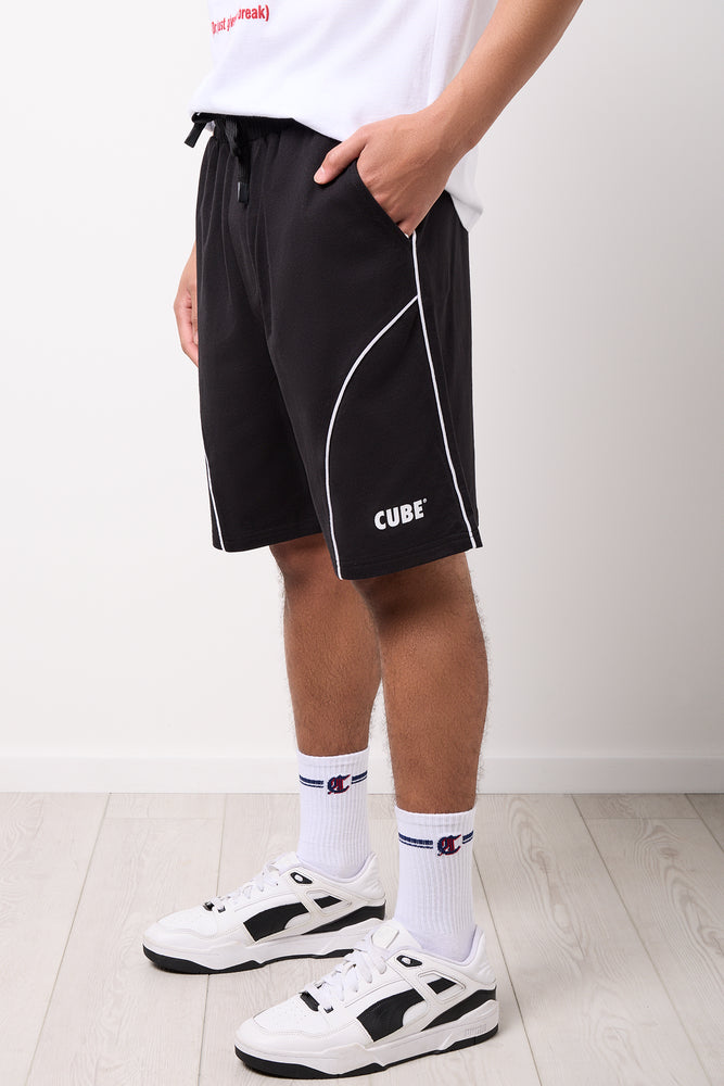 Black Piped Fleece Shorts (1)