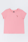 Coral Flamingo Embroidered T-Shirt