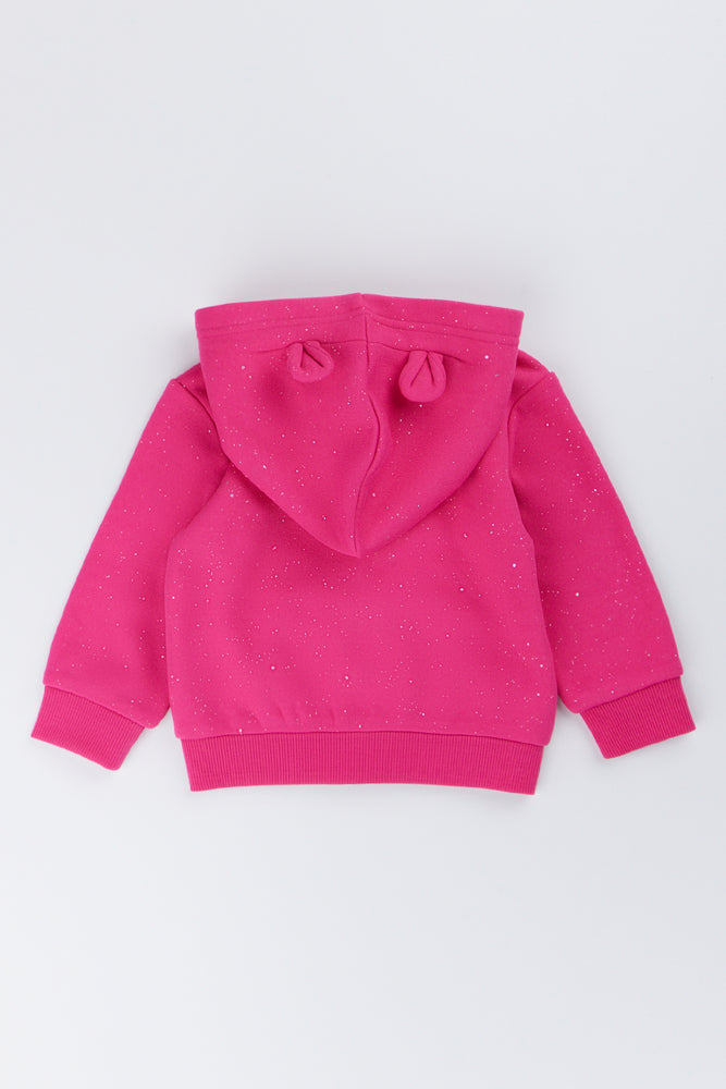 Pink Glitter Ear Detail Hoodie (2)