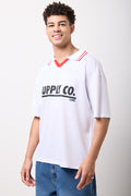 Textured White Graphic Soccer T-Shirt