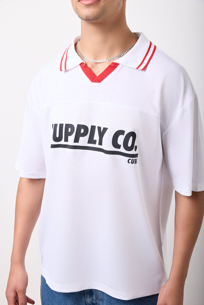 Textured White Graphic Soccer T-Shirt (3)