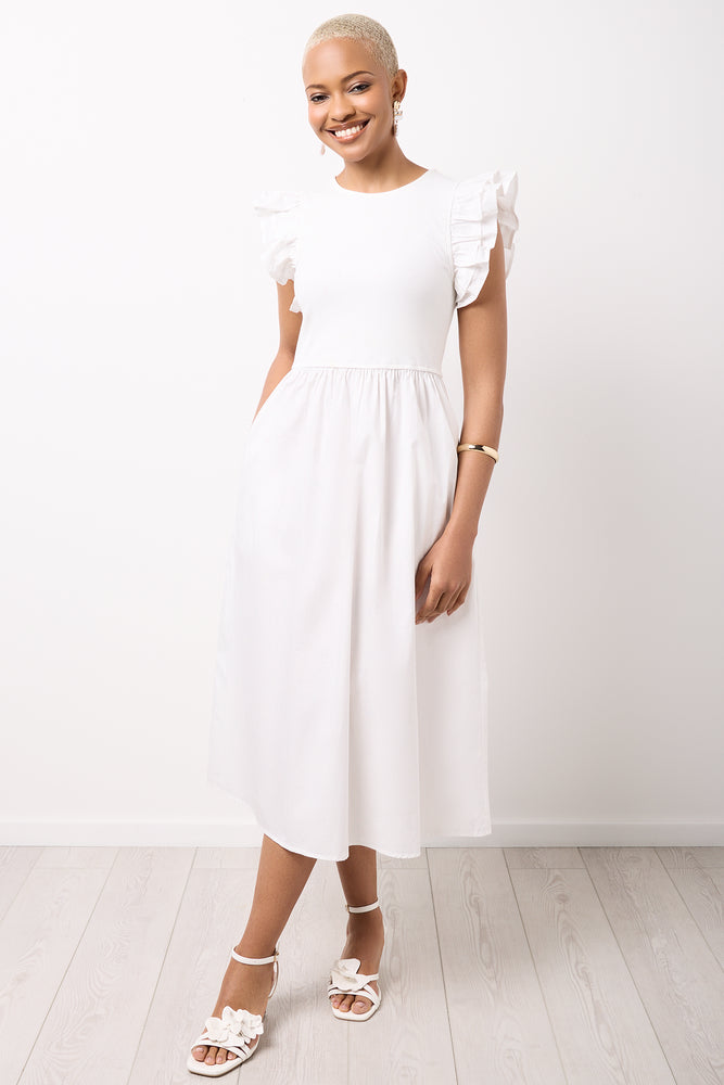 White Ruffled Midi Dress