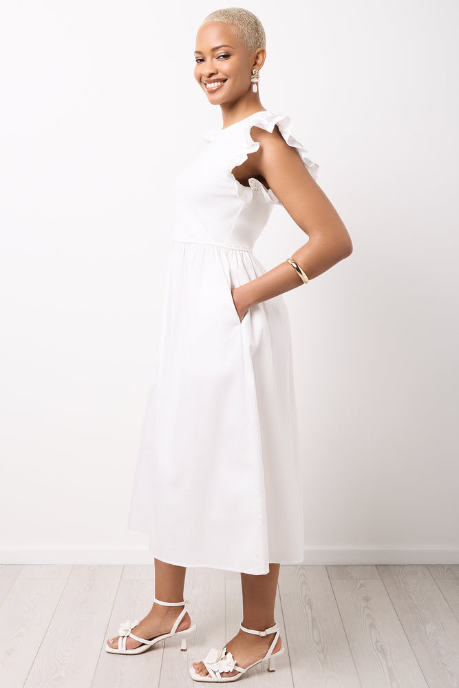 White Ruffled Midi Dress (1)