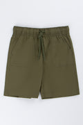 Khaki Poplin Drawstring Shorts