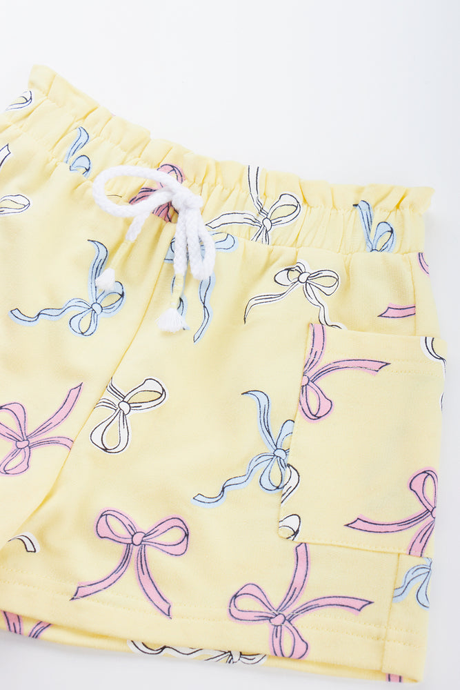 Yellow Bow Print Fleece Shorts (1)