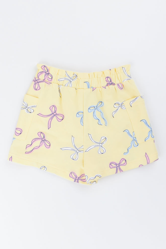 Yellow Bow Print Fleece Shorts (2)