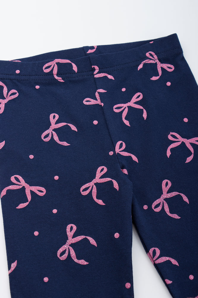 Navy Bow Print Leggings (1)