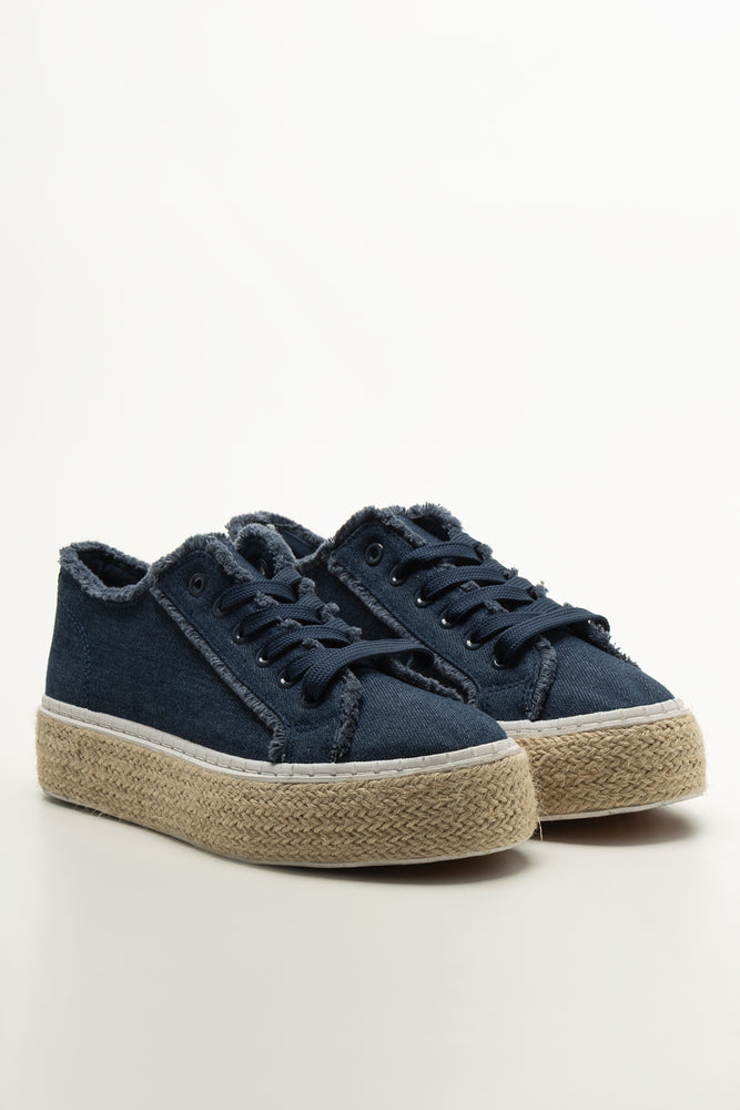 Navy Denim Platform Sneakers