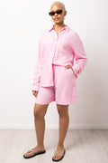 Pink Linen Blend Shorts