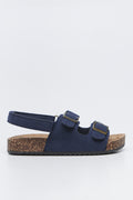 Navy Double Buckle Cork Sandals (3)