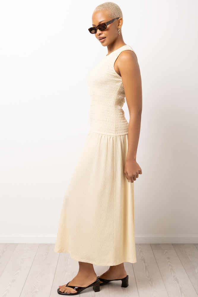 Shirred Drop Waist Midi Dress (1)