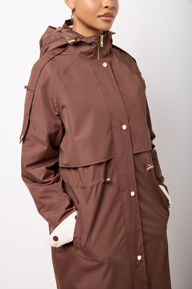 Brown Longer Length Rain Parka Jacket (3)