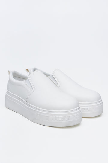White Platform Slip On Sneakers