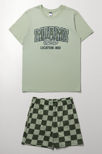 Green Miami Print Pajama Set