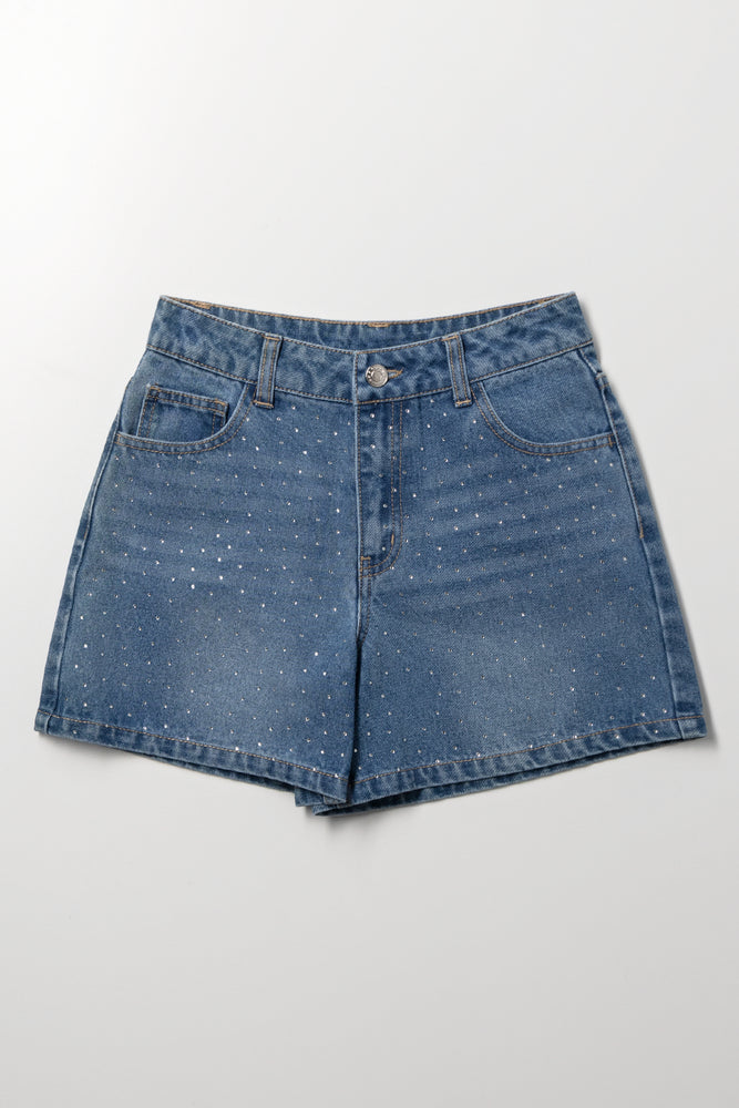 Diamante Embellished Denim Shorts