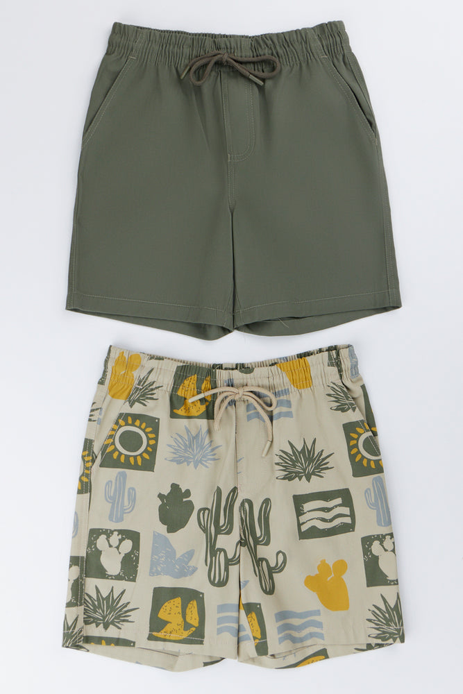 2 Pack Graphic And Fatigue Woven Shorts