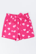 Pink Heart Print Woven Shorts