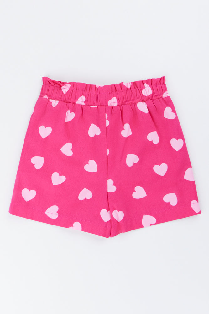 Pink Heart Print Woven Shorts (2)